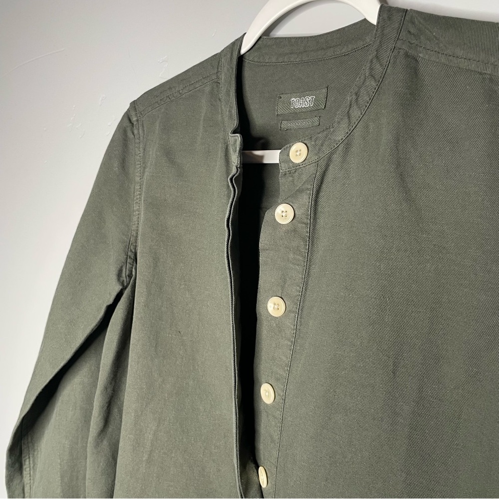 TOAST UK Elena Tunic Shirt Cotton Linen 4 Dusted Khaki Olive‎ Green Lagenlook - Picture 5 of 10